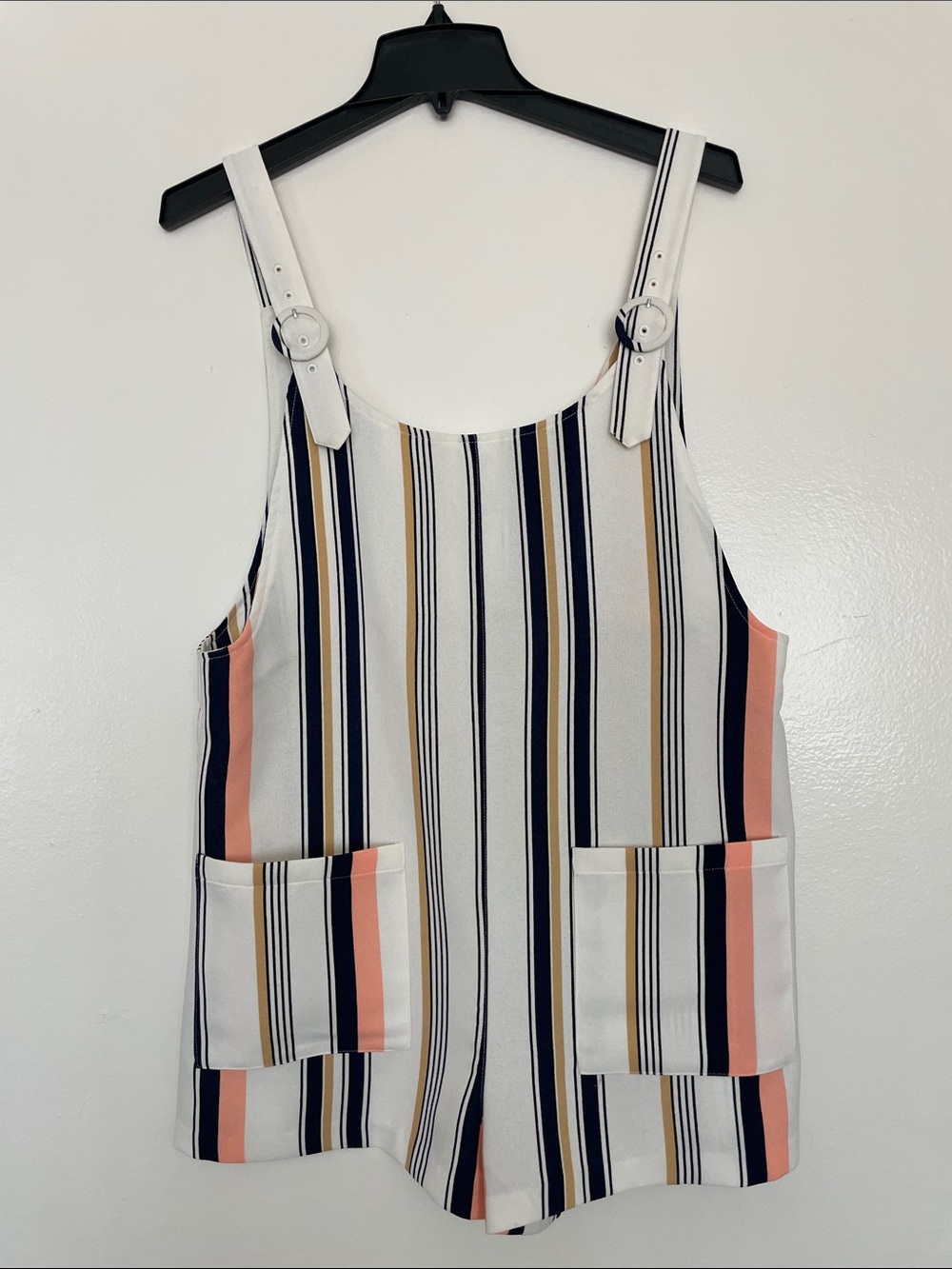 Striped Multi-Color Romper with Pockets, Size M